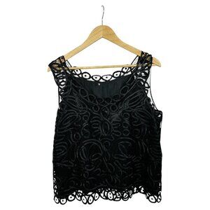Vintage Italian Women's XL Black Hand Crocheted Silk Lace Camisole Wedding Party